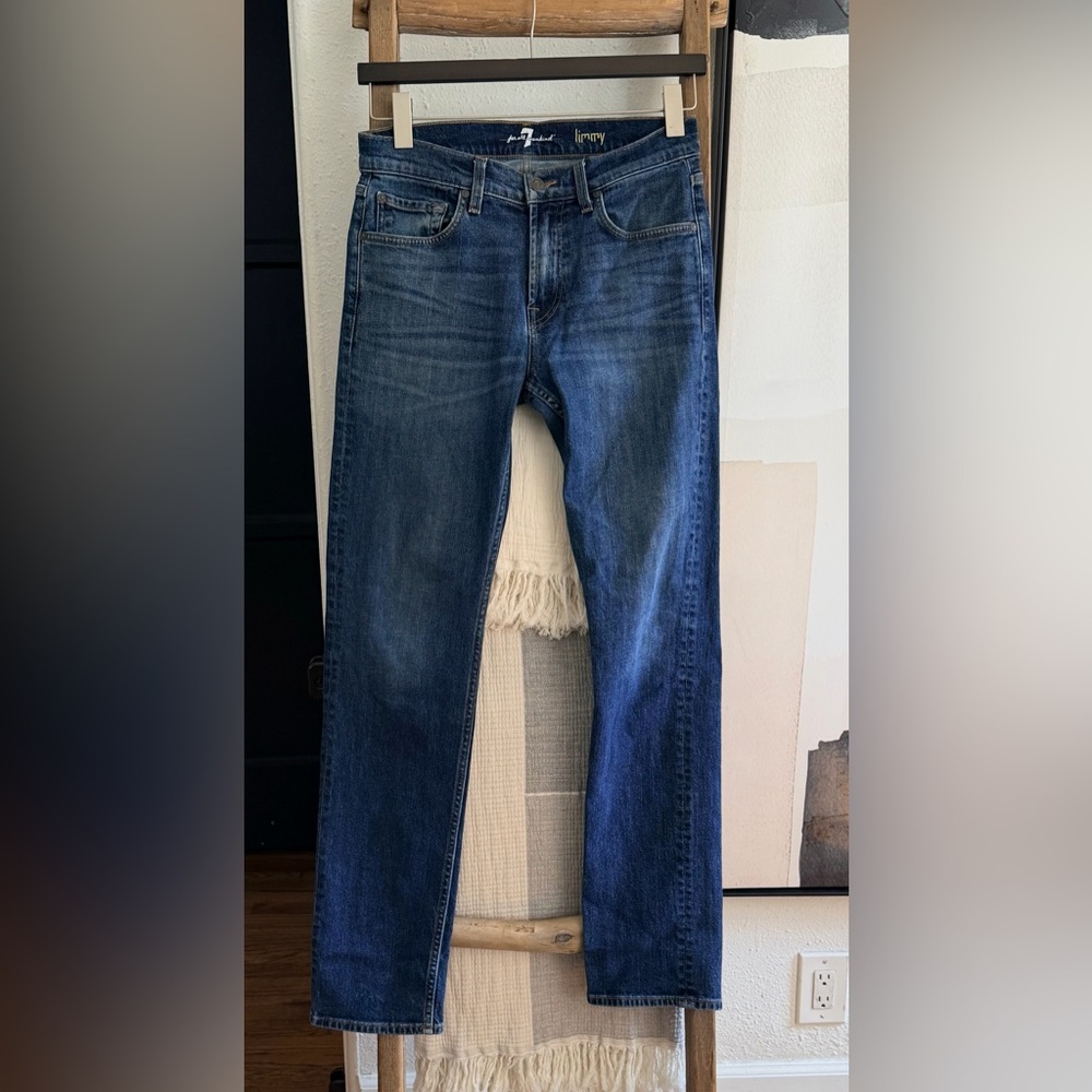 7 For All Mankind Men's Straight Jeans in Dark Blue Wash